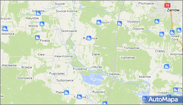 mapa Dąbie gmina Żarnów, Dąbie gmina Żarnów na mapie Targeo