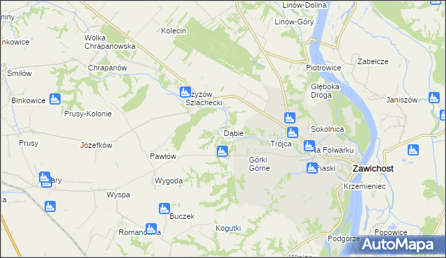 mapa Dąbie gmina Zawichost, Dąbie gmina Zawichost na mapie Targeo