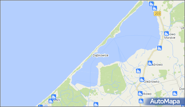 mapa Dąbkowice gmina Darłowo, Dąbkowice gmina Darłowo na mapie Targeo