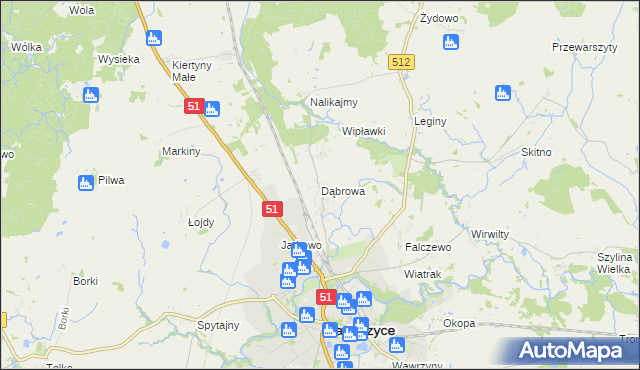 mapa Dąbrowa gmina Bartoszyce, Dąbrowa gmina Bartoszyce na mapie Targeo