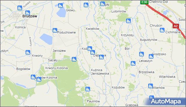 mapa Dąbrowa gmina Brudzew, Dąbrowa gmina Brudzew na mapie Targeo