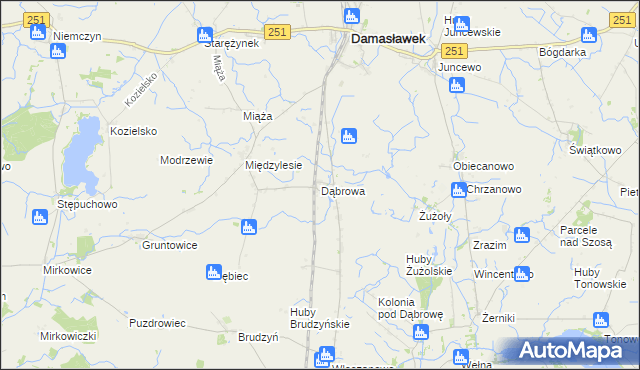 mapa Dąbrowa gmina Damasławek, Dąbrowa gmina Damasławek na mapie Targeo
