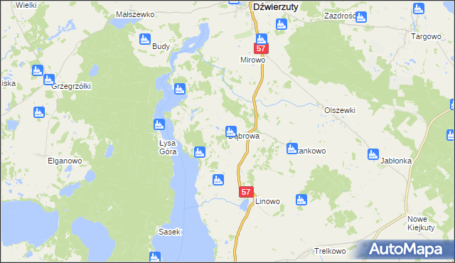 mapa Dąbrowa gmina Dźwierzuty, Dąbrowa gmina Dźwierzuty na mapie Targeo