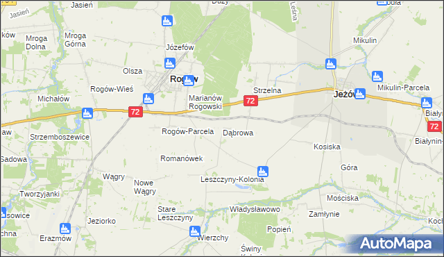 mapa Dąbrowa gmina Jeżów, Dąbrowa gmina Jeżów na mapie Targeo