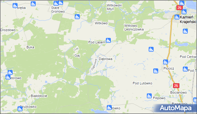 mapa Dąbrowa gmina Kamień Krajeński, Dąbrowa gmina Kamień Krajeński na mapie Targeo