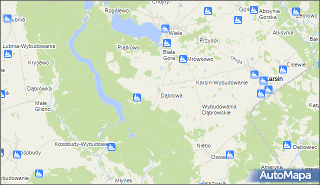 mapa Dąbrowa gmina Karsin, Dąbrowa gmina Karsin na mapie Targeo