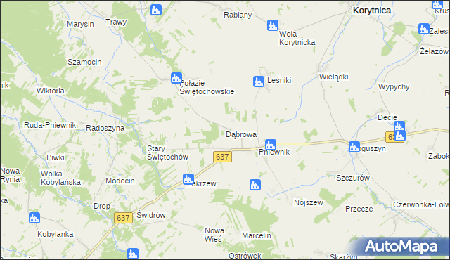 mapa Dąbrowa gmina Korytnica, Dąbrowa gmina Korytnica na mapie Targeo