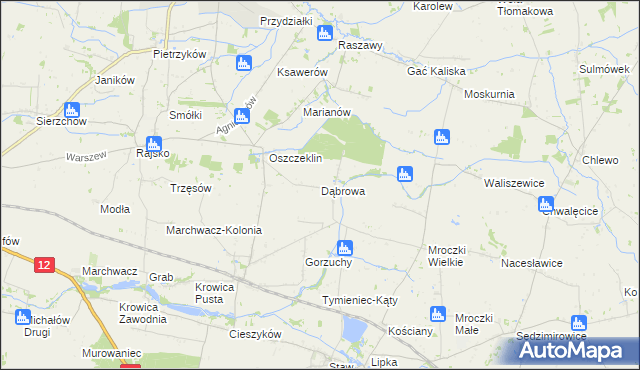 mapa Dąbrowa gmina Koźminek, Dąbrowa gmina Koźminek na mapie Targeo