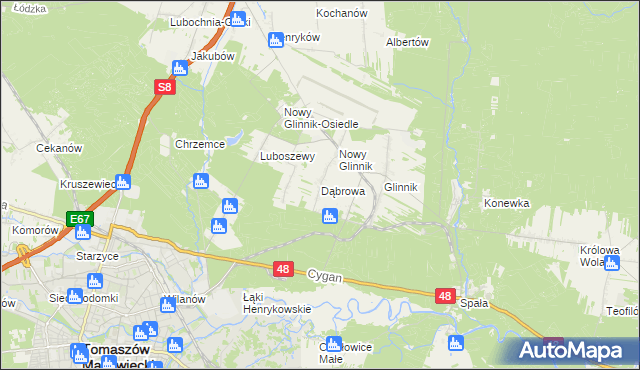 mapa Dąbrowa gmina Lubochnia, Dąbrowa gmina Lubochnia na mapie Targeo