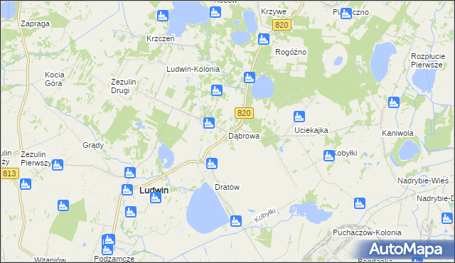 mapa Dąbrowa gmina Ludwin, Dąbrowa gmina Ludwin na mapie Targeo