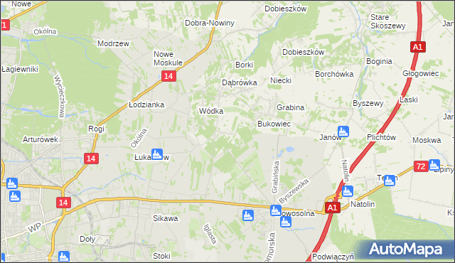 mapa Dąbrowa gmina Nowosolna, Dąbrowa gmina Nowosolna na mapie Targeo