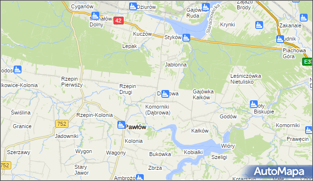 mapa Dąbrowa gmina Pawłów, Dąbrowa gmina Pawłów na mapie Targeo