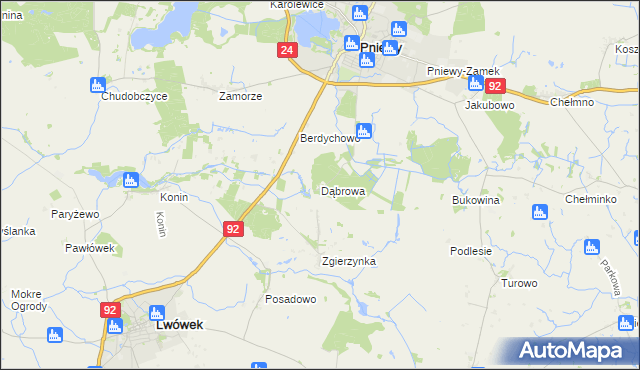 mapa Dąbrowa gmina Pniewy, Dąbrowa gmina Pniewy na mapie Targeo