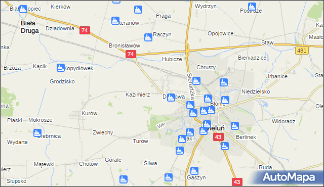 mapa Dąbrowa gmina Wieluń, Dąbrowa gmina Wieluń na mapie Targeo