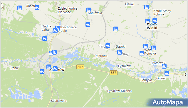 mapa Dąbrowa gmina Zaklików, Dąbrowa gmina Zaklików na mapie Targeo