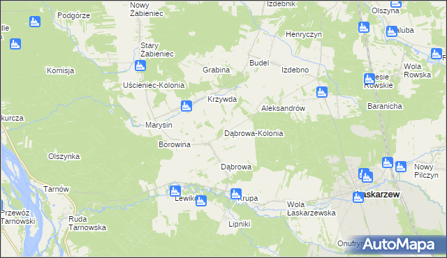 mapa Dąbrowa-Kolonia gmina Łaskarzew, Dąbrowa-Kolonia gmina Łaskarzew na mapie Targeo