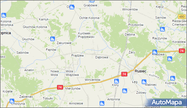 mapa Dąbrowa Rusiecka, Dąbrowa Rusiecka na mapie Targeo