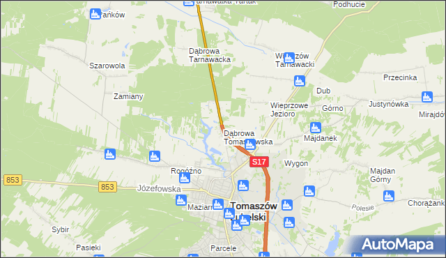 mapa Dąbrowa Tomaszowska, Dąbrowa Tomaszowska na mapie Targeo