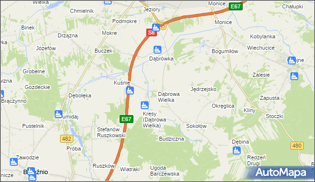 mapa Dąbrowa Wielka gmina Sieradz, Dąbrowa Wielka gmina Sieradz na mapie Targeo