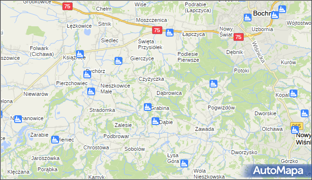 mapa Dąbrowica gmina Bochnia, Dąbrowica gmina Bochnia na mapie Targeo