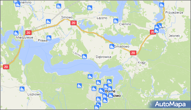 mapa Dąbrowica gmina Borne Sulinowo, Dąbrowica gmina Borne Sulinowo na mapie Targeo