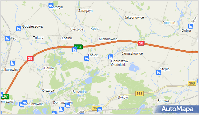 mapa Dąbrowica gmina Długołęka, Dąbrowica gmina Długołęka na mapie Targeo