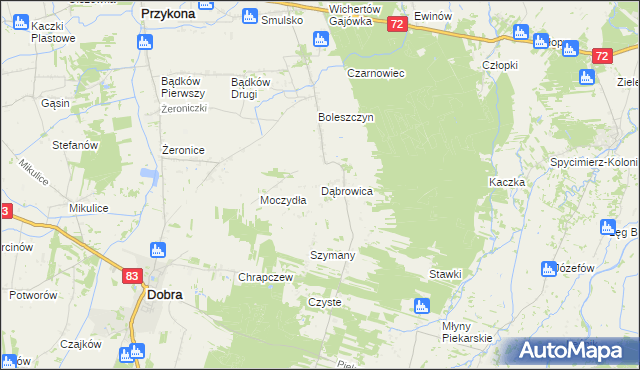 mapa Dąbrowica gmina Dobra, Dąbrowica gmina Dobra na mapie Targeo