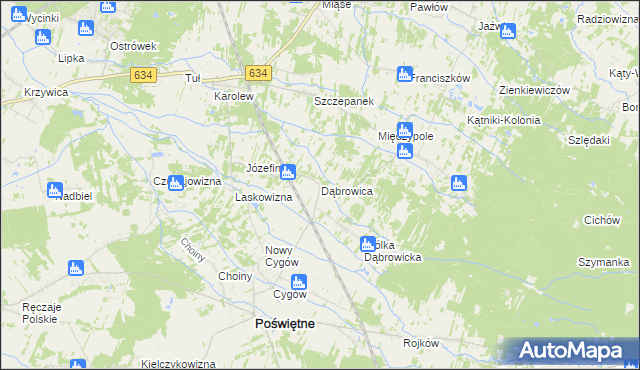 mapa Dąbrowica gmina Poświętne, Dąbrowica gmina Poświętne na mapie Targeo