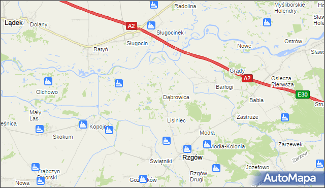 mapa Dąbrowica gmina Rzgów, Dąbrowica gmina Rzgów na mapie Targeo