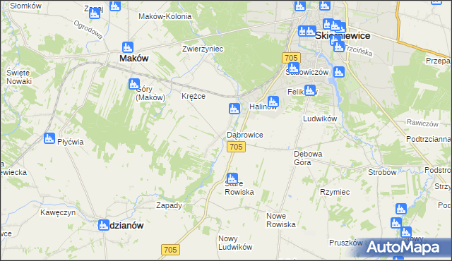 mapa Dąbrowice gmina Maków, Dąbrowice gmina Maków na mapie Targeo