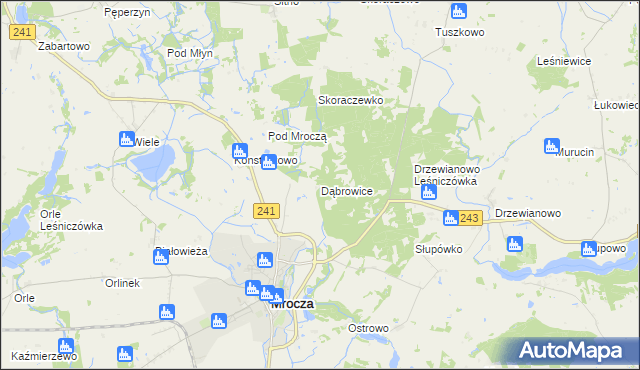 mapa Dąbrowice gmina Mrocza, Dąbrowice gmina Mrocza na mapie Targeo