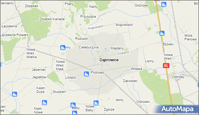 mapa Dąbrowice powiat kutnowski, Dąbrowice powiat kutnowski na mapie Targeo