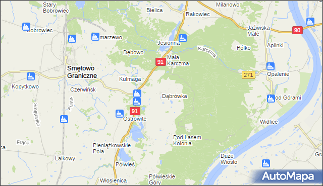 mapa Dąbrówka gmina Gniew, Dąbrówka gmina Gniew na mapie Targeo