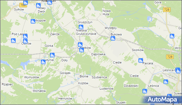 mapa Dąbrówka gmina Krasocin, Dąbrówka gmina Krasocin na mapie Targeo