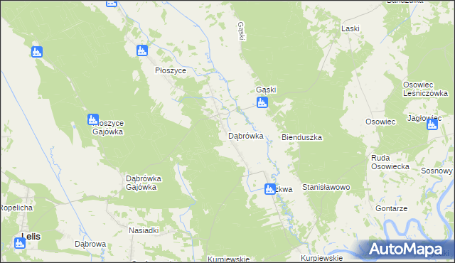 mapa Dąbrówka gmina Lelis, Dąbrówka gmina Lelis na mapie Targeo