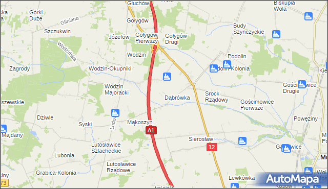mapa Dąbrówka gmina Moszczenica, Dąbrówka gmina Moszczenica na mapie Targeo