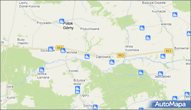 mapa Dąbrówka gmina Potok Górny, Dąbrówka gmina Potok Górny na mapie Targeo