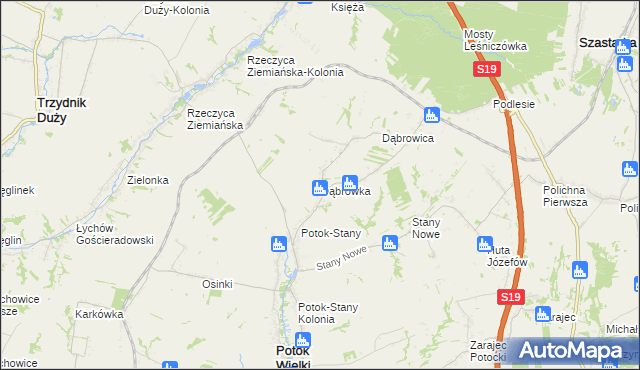 mapa Dąbrówka gmina Potok Wielki, Dąbrówka gmina Potok Wielki na mapie Targeo