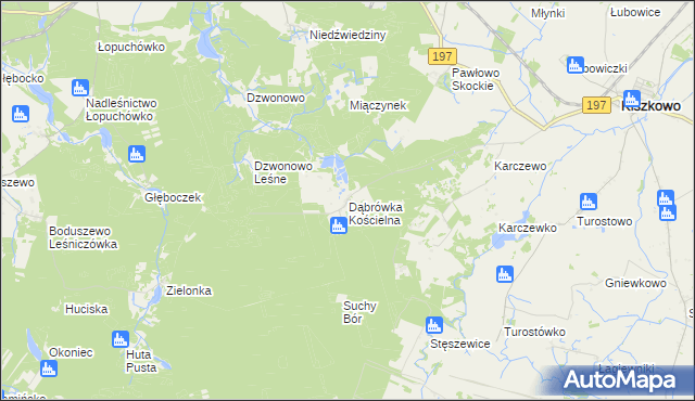 mapa Dąbrówka Kościelna gmina Kiszkowo, Dąbrówka Kościelna gmina Kiszkowo na mapie Targeo