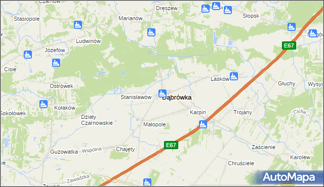 mapa Dąbrówka powiat wołomiński, Dąbrówka powiat wołomiński na mapie Targeo