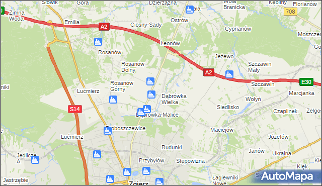 mapa Dąbrówka Wielka gmina Zgierz, Dąbrówka Wielka gmina Zgierz na mapie Targeo