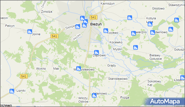 mapa Dąbrówki gmina Bieżuń, Dąbrówki gmina Bieżuń na mapie Targeo