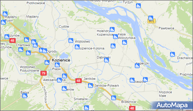 mapa Dąbrówki gmina Kozienice, Dąbrówki gmina Kozienice na mapie Targeo