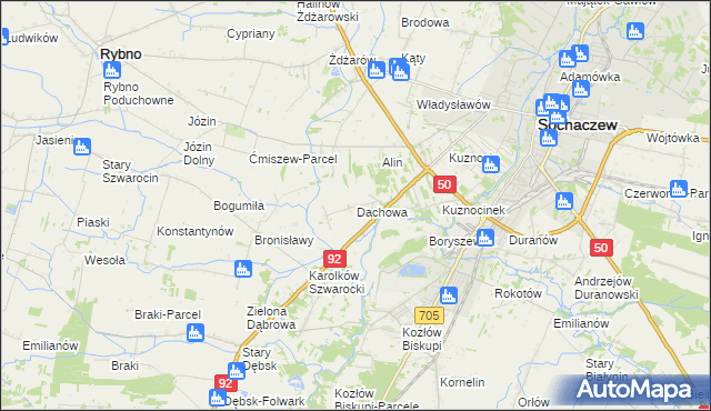 mapa Dachowa gmina Sochaczew, Dachowa gmina Sochaczew na mapie Targeo
