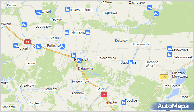 mapa Daleszewice, Daleszewice na mapie Targeo