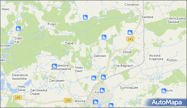mapa Dalkowo gmina Więcbork, Dalkowo gmina Więcbork na mapie Targeo