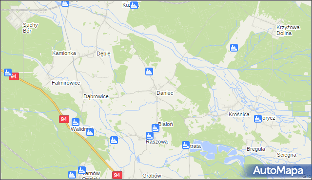 mapa Daniec, Daniec na mapie Targeo