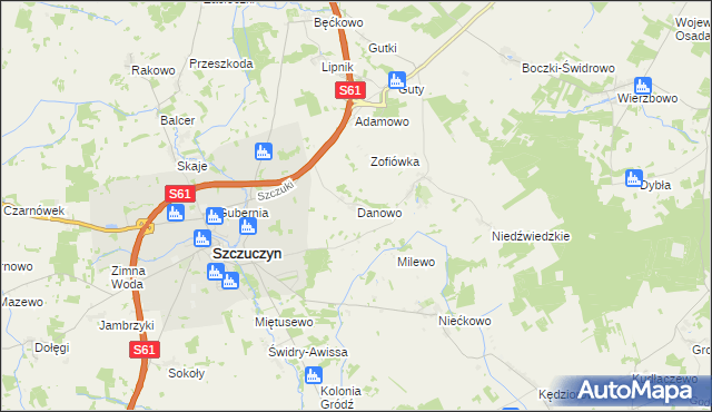 mapa Danowo gmina Szczuczyn, Danowo gmina Szczuczyn na mapie Targeo