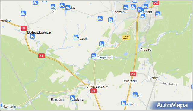 mapa Dargomyśl gmina Dębno, Dargomyśl gmina Dębno na mapie Targeo