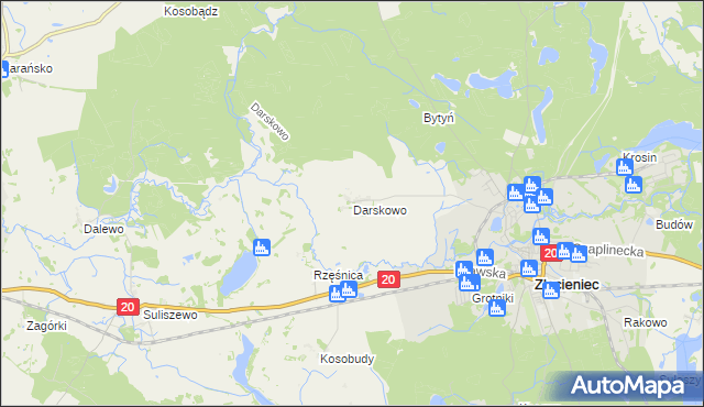 mapa Darskowo gmina Złocieniec, Darskowo gmina Złocieniec na mapie Targeo